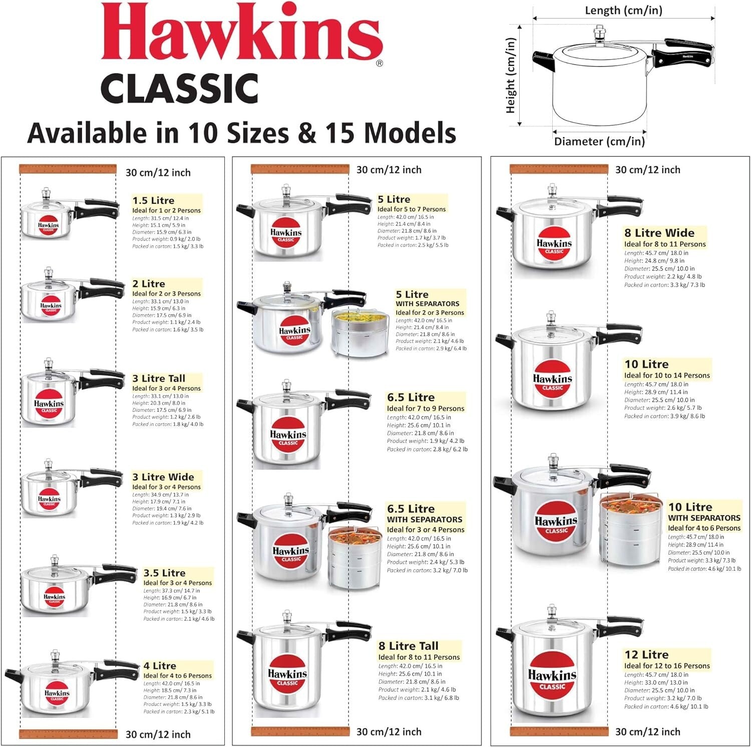 Hawkins Classic Tall Pressure Cooker, 3 Litre Capacity  Free Shipping